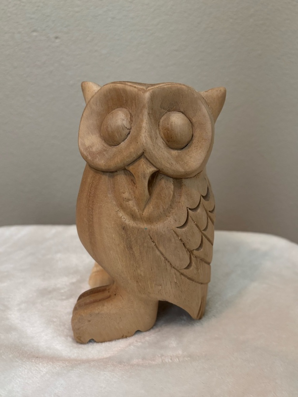 Carved Wooden Owl Figurine - Natural Wood
